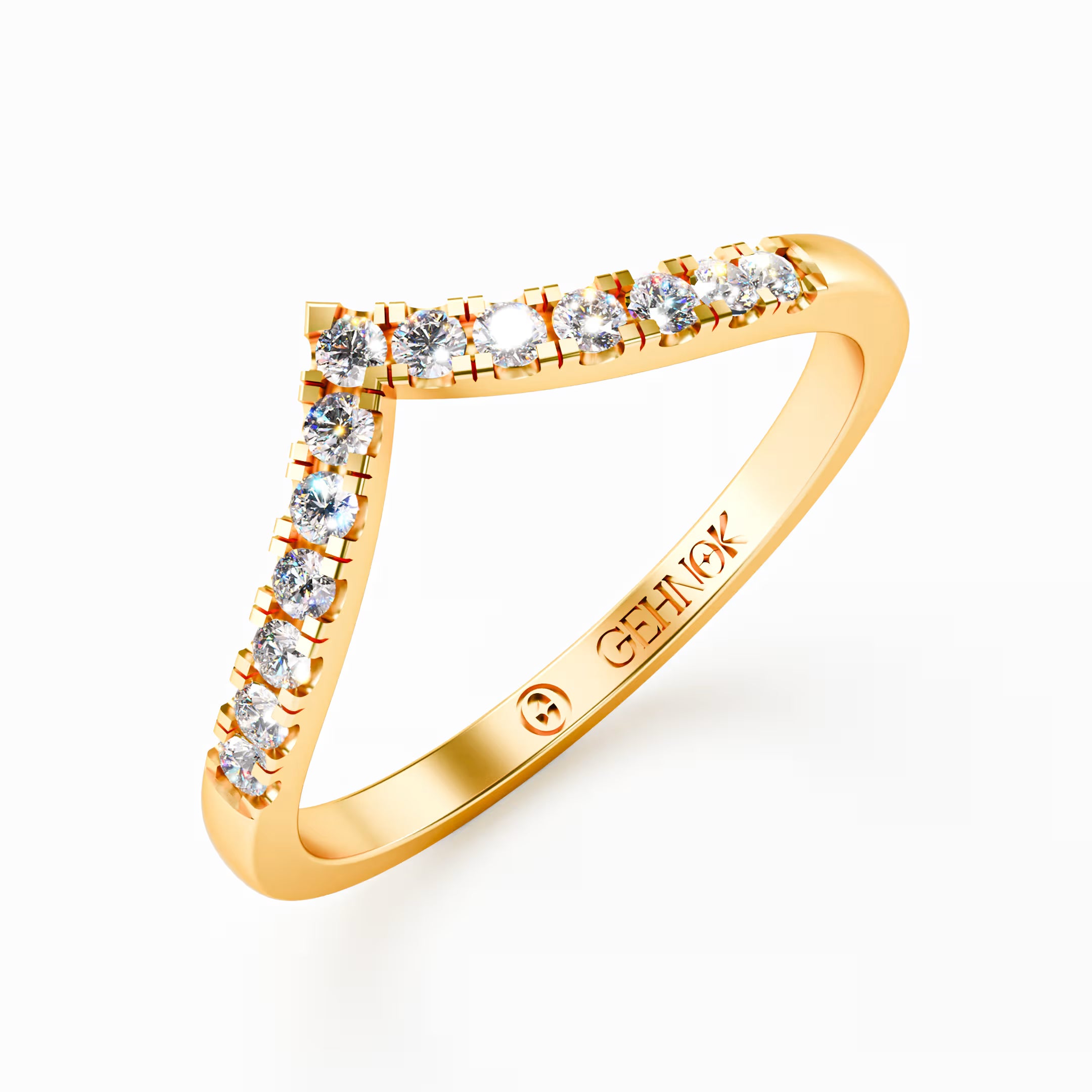 The Chevron Band - Gold Diamond V-Shape Stackable Ring by Gehnok