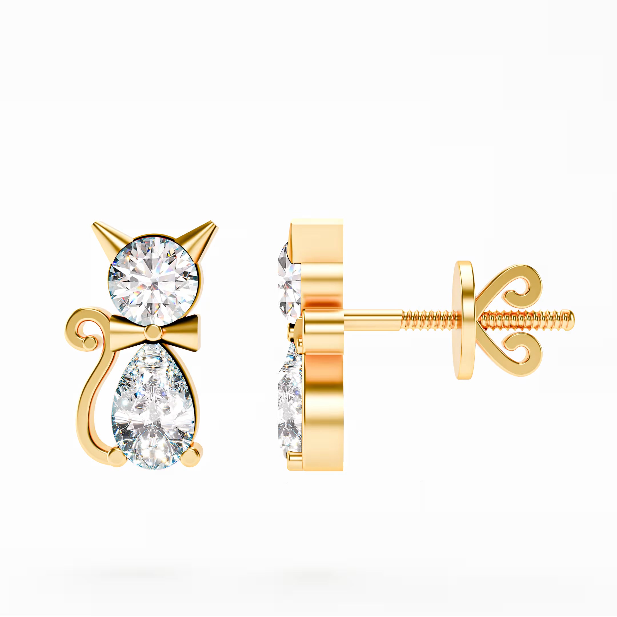 The Kitty - Diamond Cat Stud Earrings by Gehnok