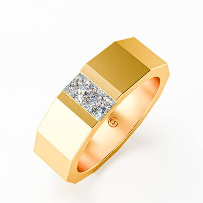 The Facet - Men's Faceted Princess Cut Diamond Duo Ring