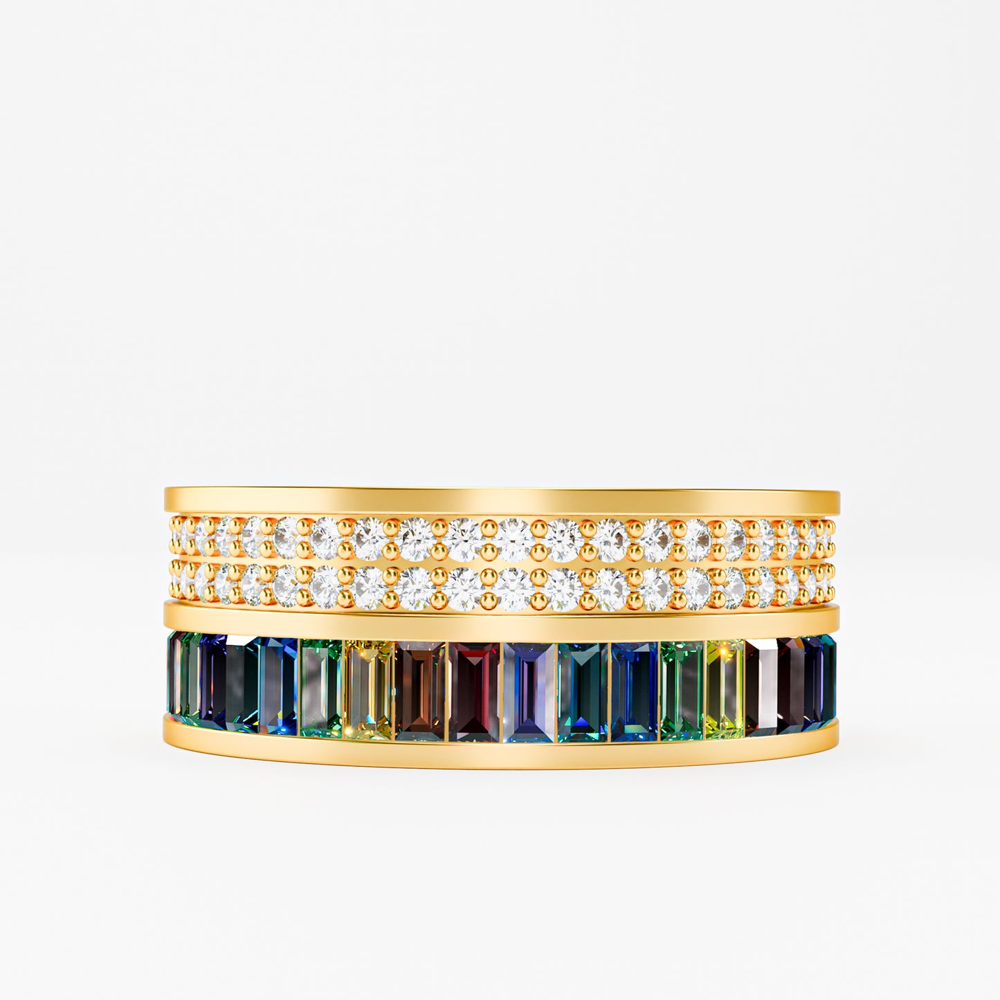 The Rainbow Eternity - Baguette Gemstone & Diamond Pave Ring