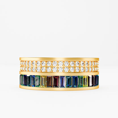 The Rainbow Eternity - Baguette Gemstone & Diamond Pave Ring