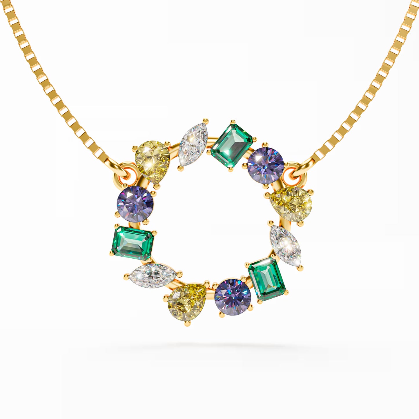 The Wreath - Multicolor Gemstone Circle Pendant Necklace
