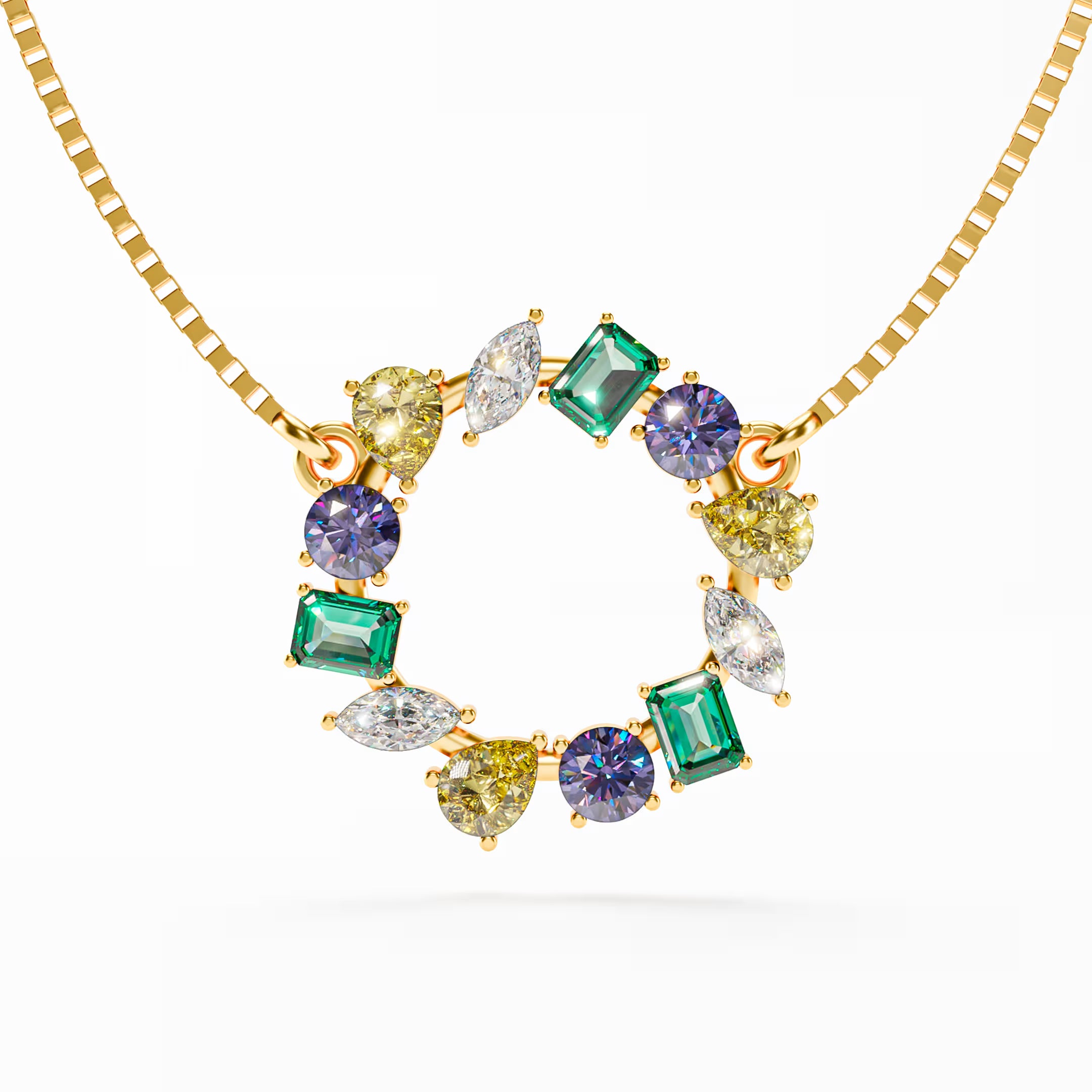 The Wreath - Multicolor Gemstone Circle Pendant Necklace