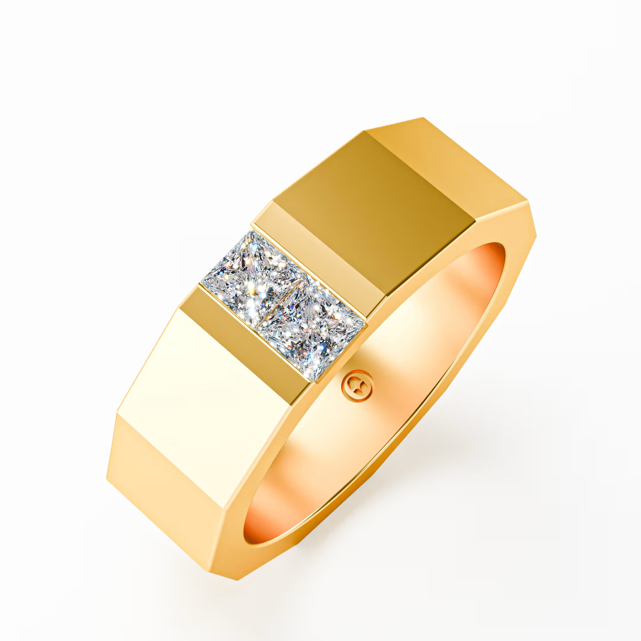 The Facet - Men's Faceted Princess Cut Diamond Duo Ring