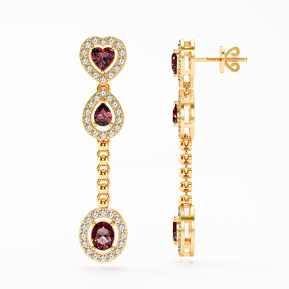 The Cascade - Garnet Diamond Halo Tiered Drop Earrings by Gehnok