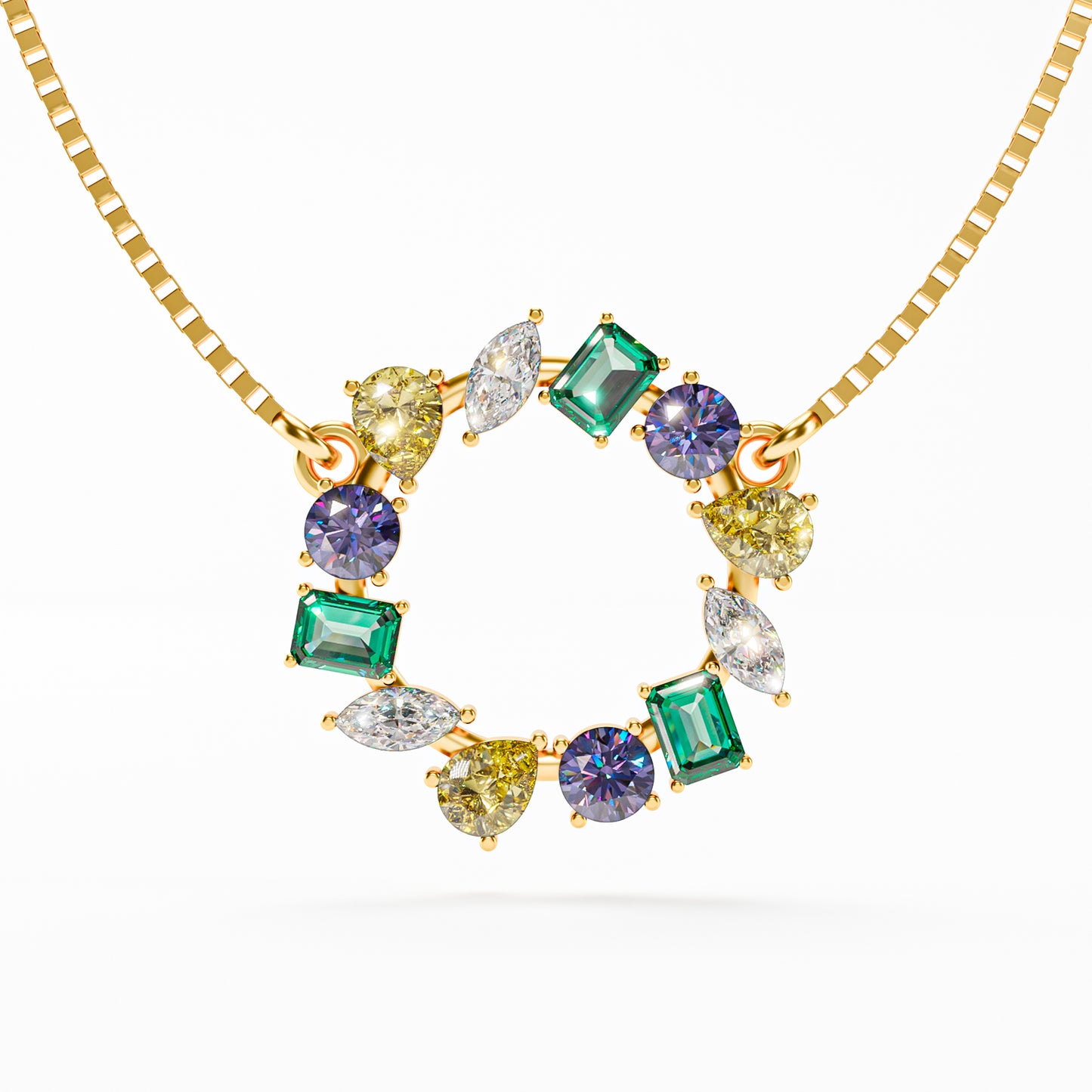 The Wreath - Multicolor Gemstone Circle Pendant Necklace