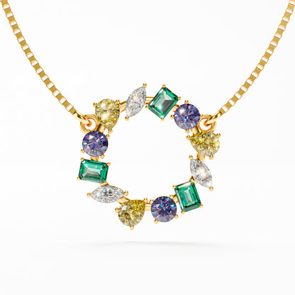 The Wreath - Multicolor Gemstone Circle Pendant Necklace
