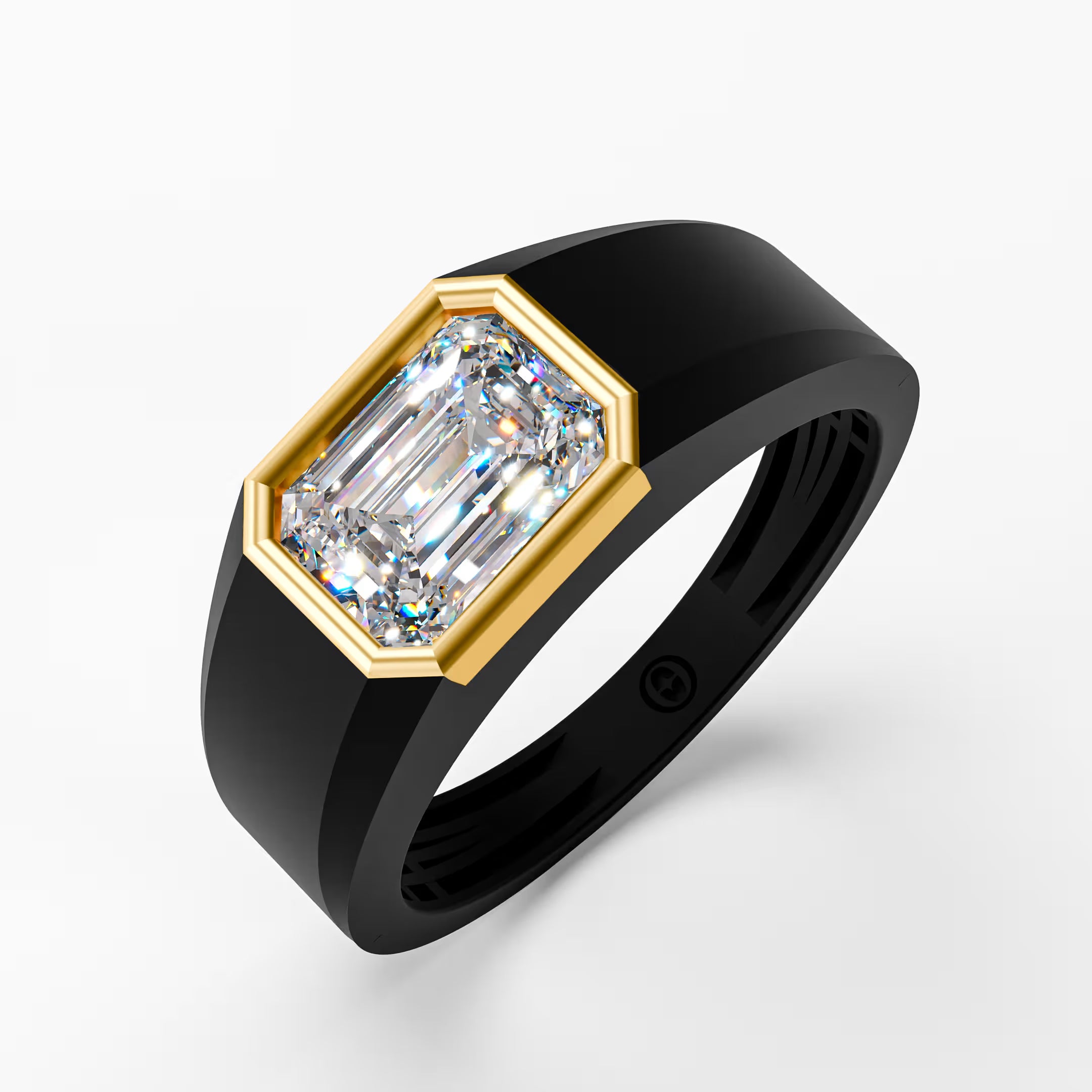The Onyx Crown - Emerald Cut Diamond Ring on Black Onyx Band