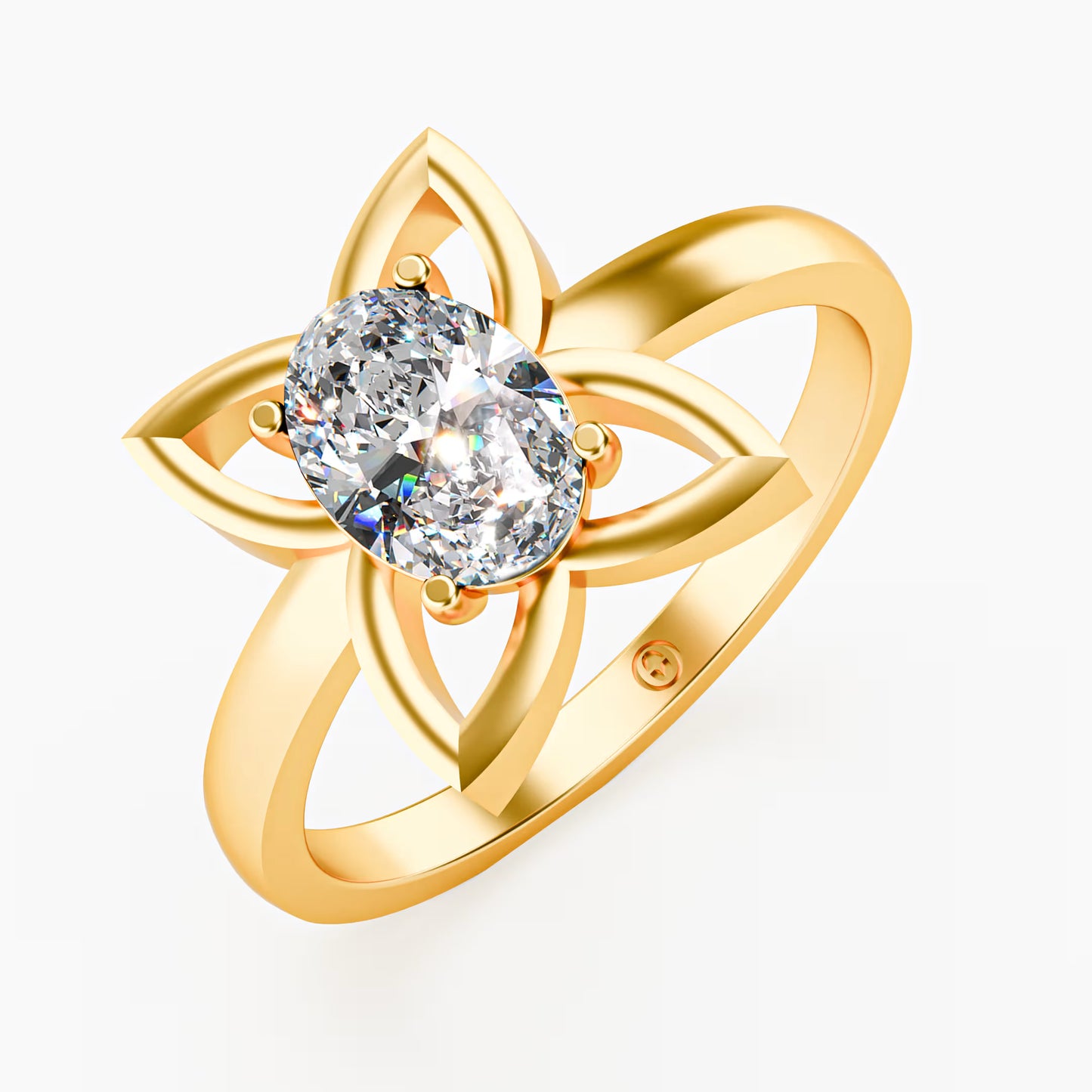 Lotus Four-Petal Solitaire Ring