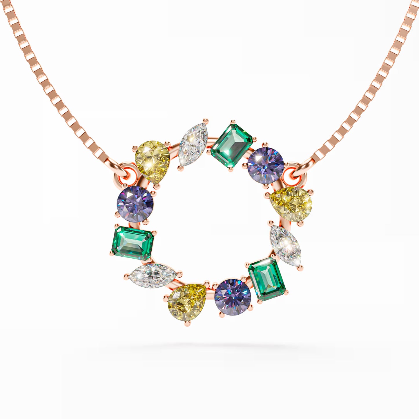 The Wreath - Multicolor Gemstone Circle Pendant Necklace