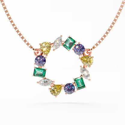 The Wreath - Multicolor Gemstone Circle Pendant Necklace