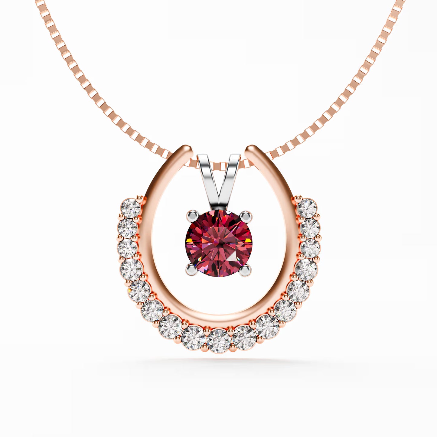 The Floating Ruby - Horseshoe Halo Pendant