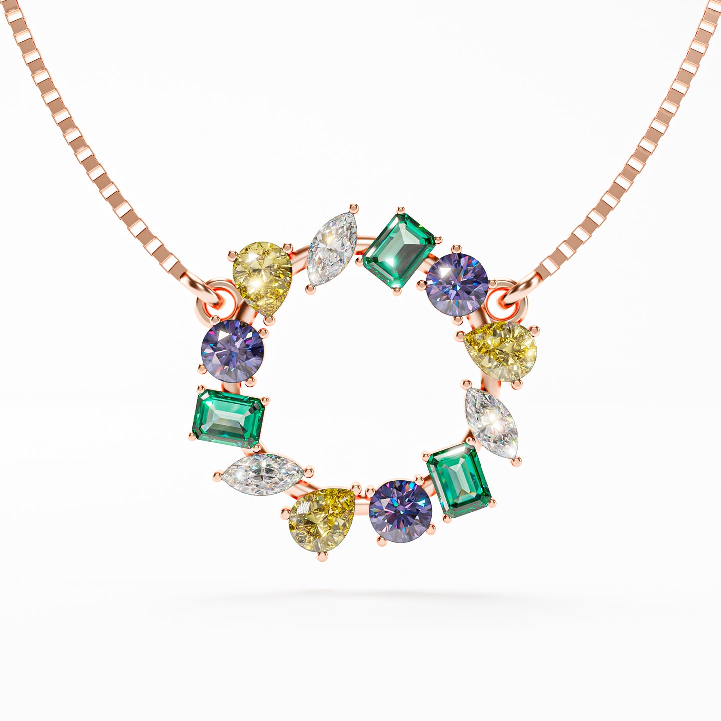 The Wreath - Multicolor Gemstone Circle Pendant Necklace