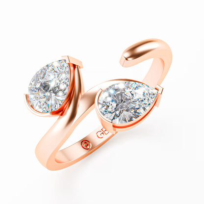 The Toi et Moi - Twin Pear Diamond Open Cuff Ring