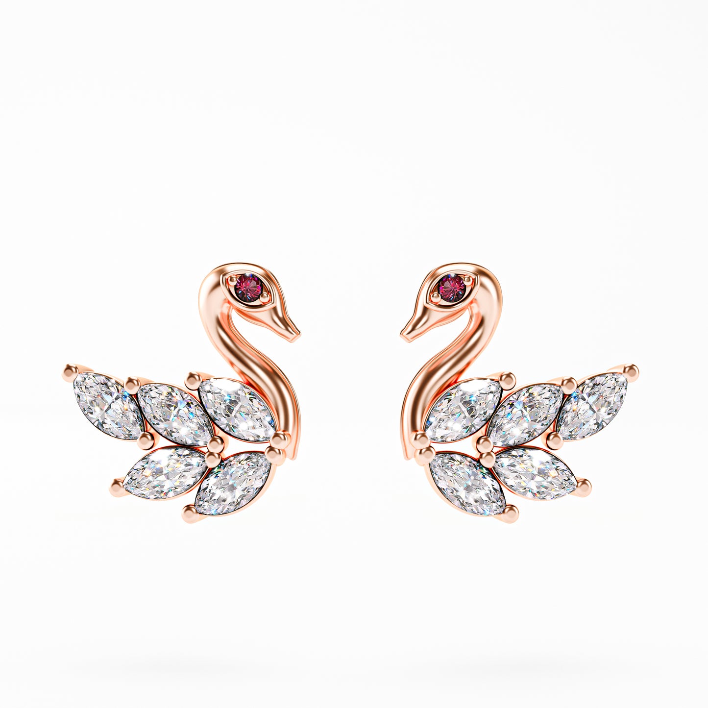 The Swan - Marquise Diamond Swan Stud Earrings by Gehnok