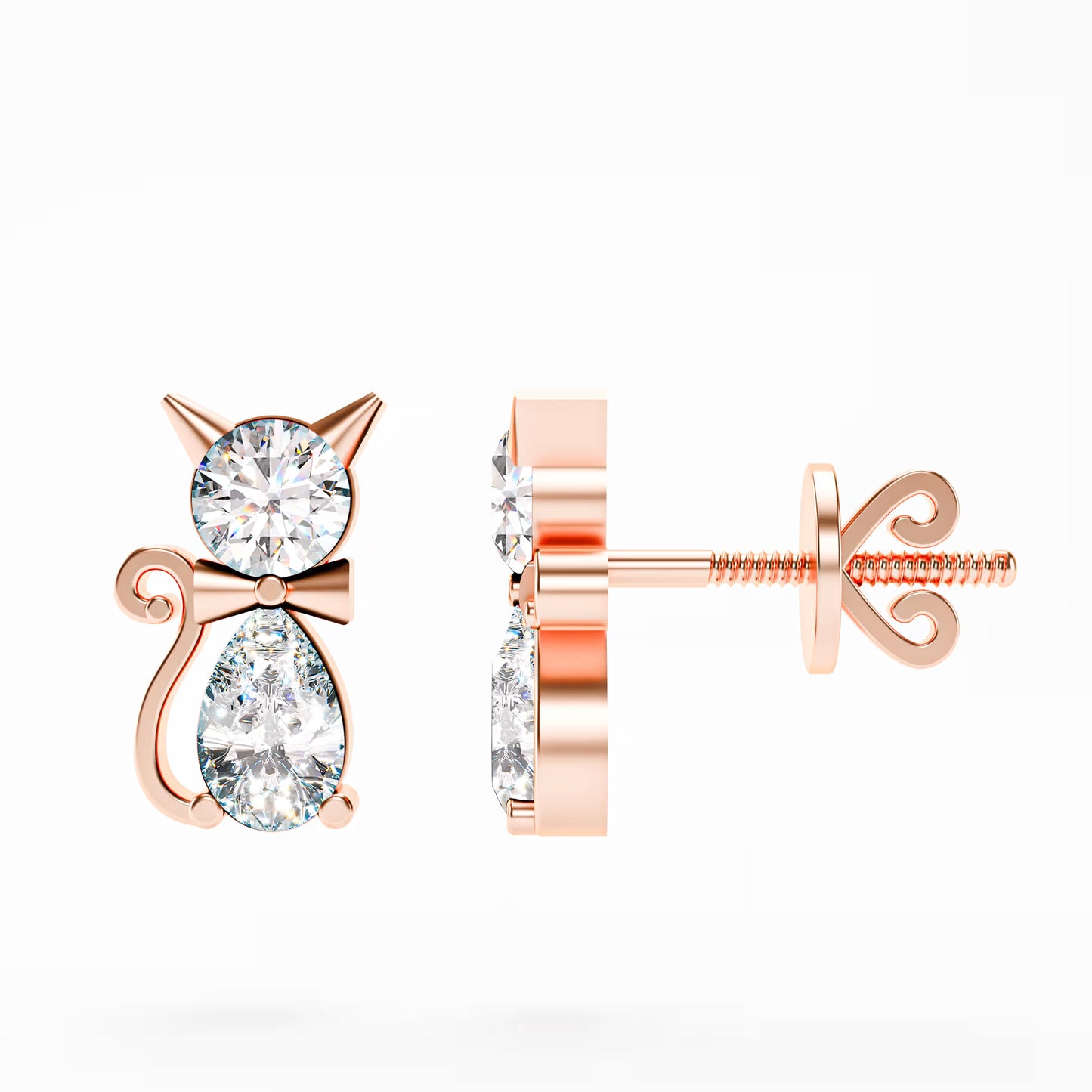 The Kitty - Diamond Cat Stud Earrings by Gehnok