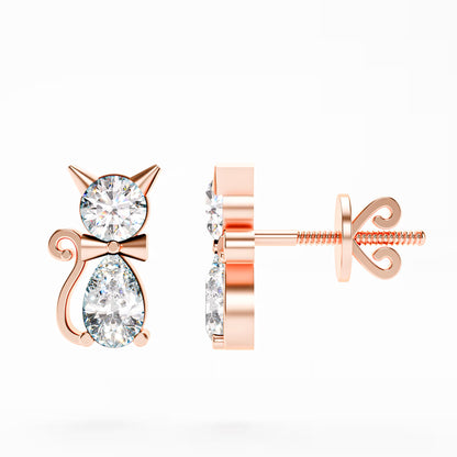 The Kitty - Diamond Cat Stud Earrings by Gehnok