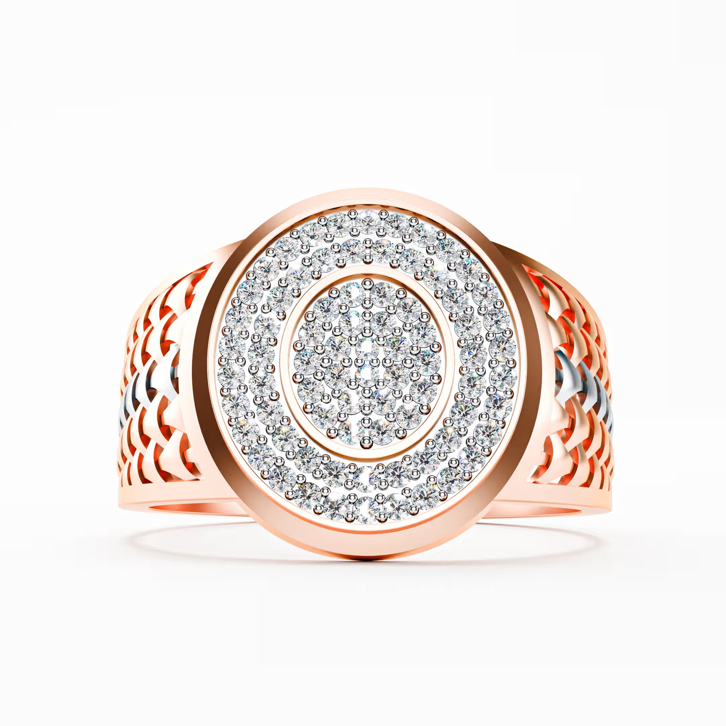 The Woven Dome - Tri-Color Gold Diamond Cluster Ring
