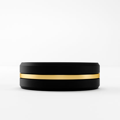 The Onyx Stripe - Black Onyx Band with Gold Center Inlay