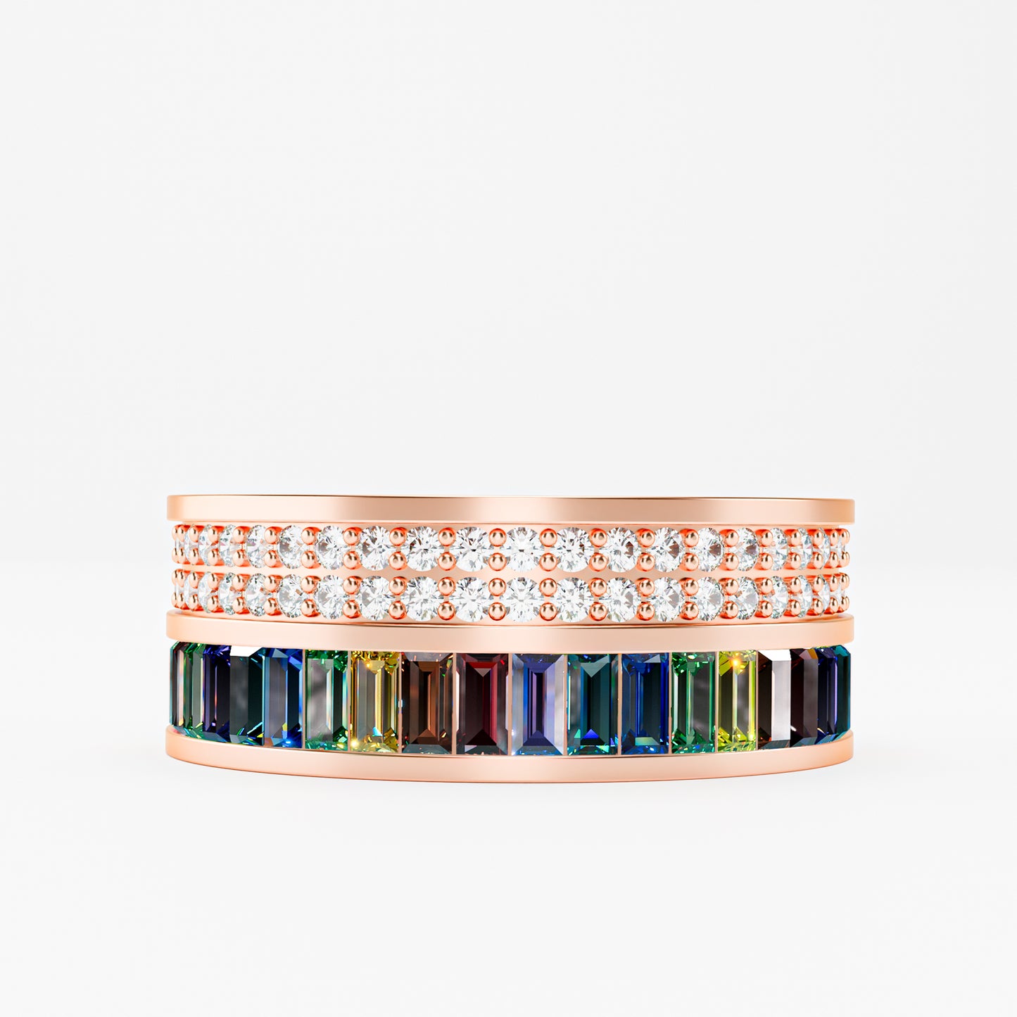 The Rainbow Eternity - Baguette Gemstone & Diamond Pave Ring