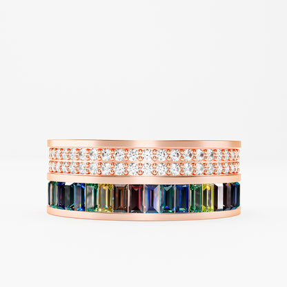 The Rainbow Eternity - Baguette Gemstone & Diamond Pave Ring