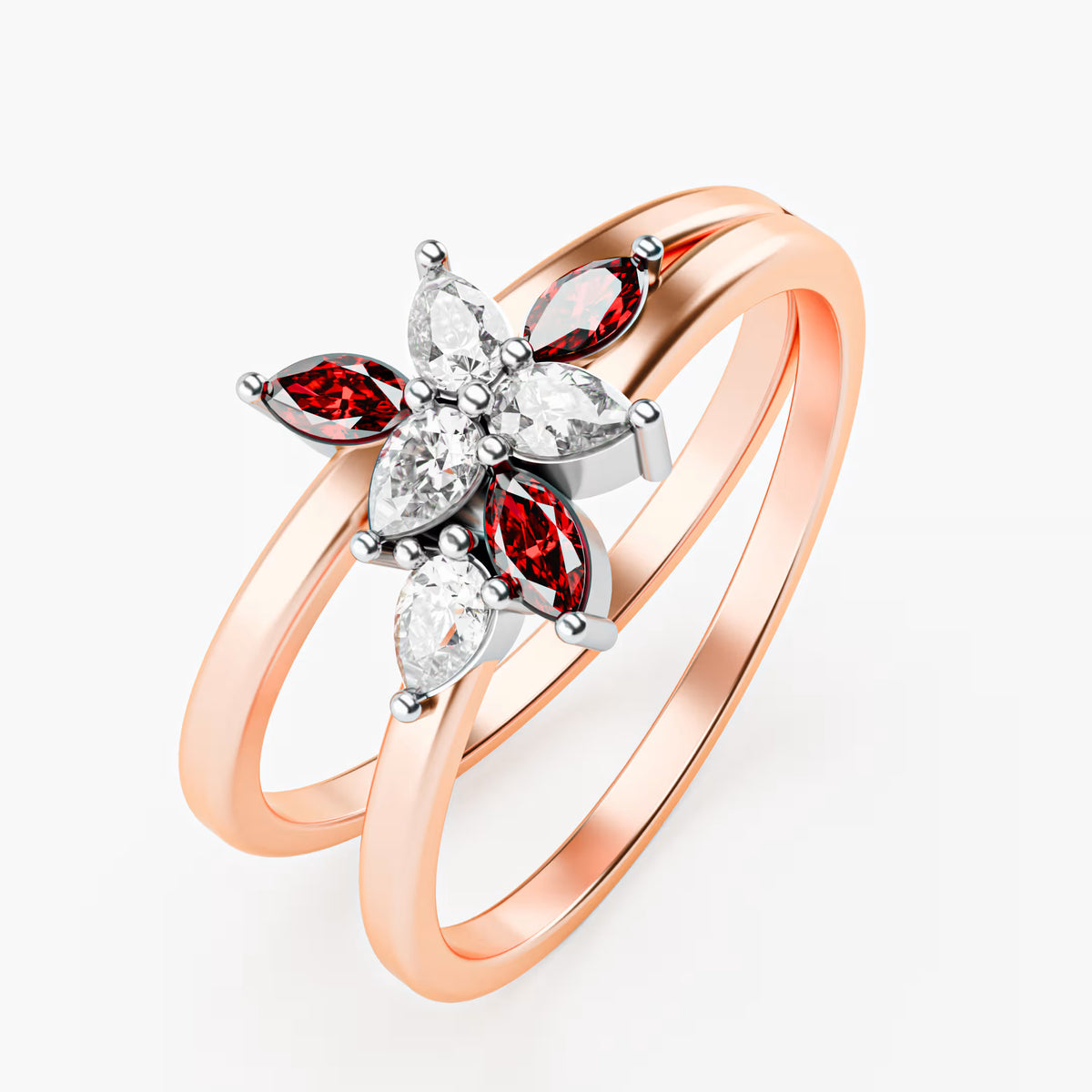 Ruby & Diamond Floating Star Cluster Ring
