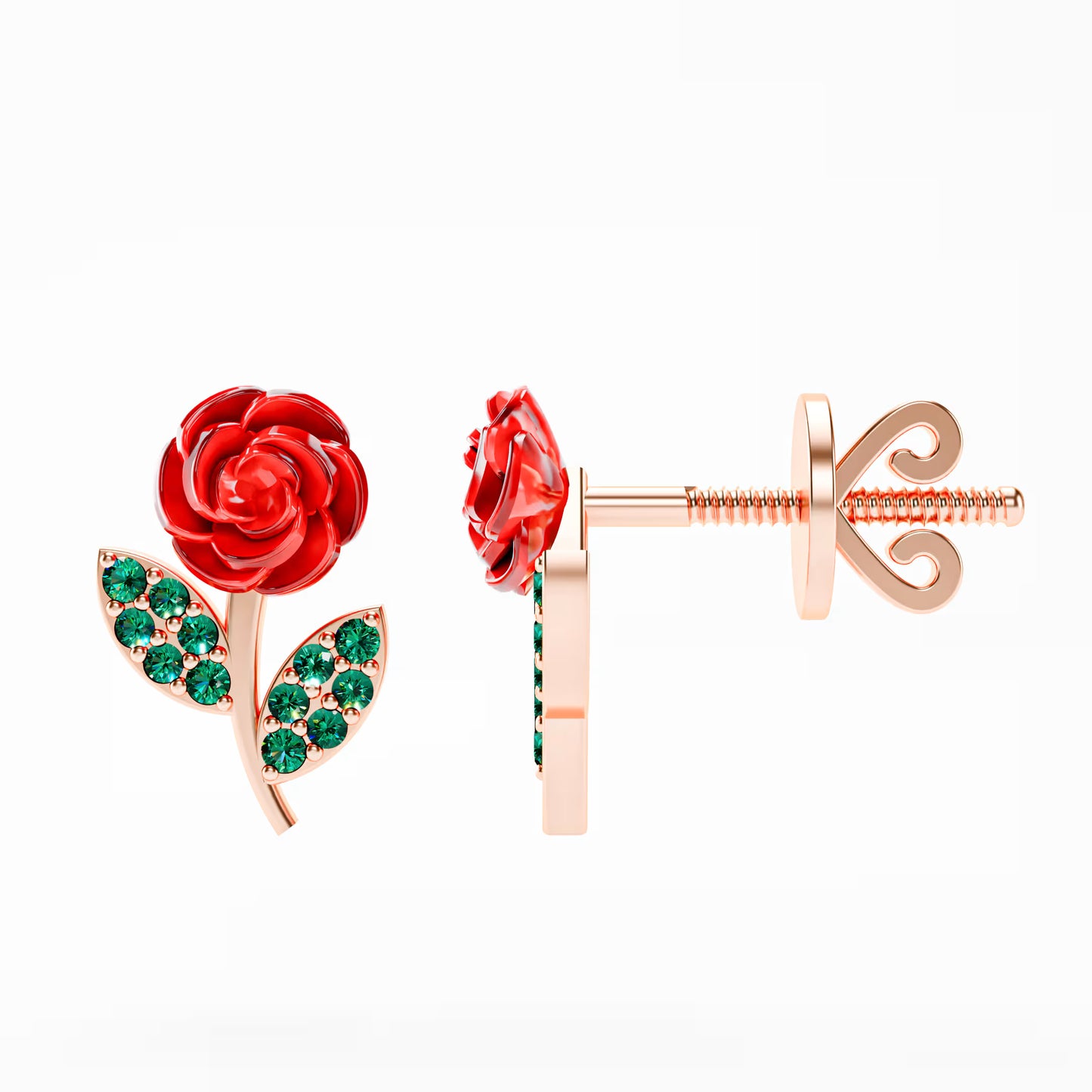 The Red Rose - Enamel Rose Stud Earrings