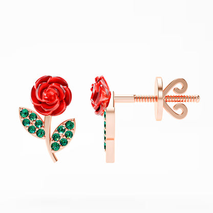 The Red Rose - Enamel Rose Stud Earrings