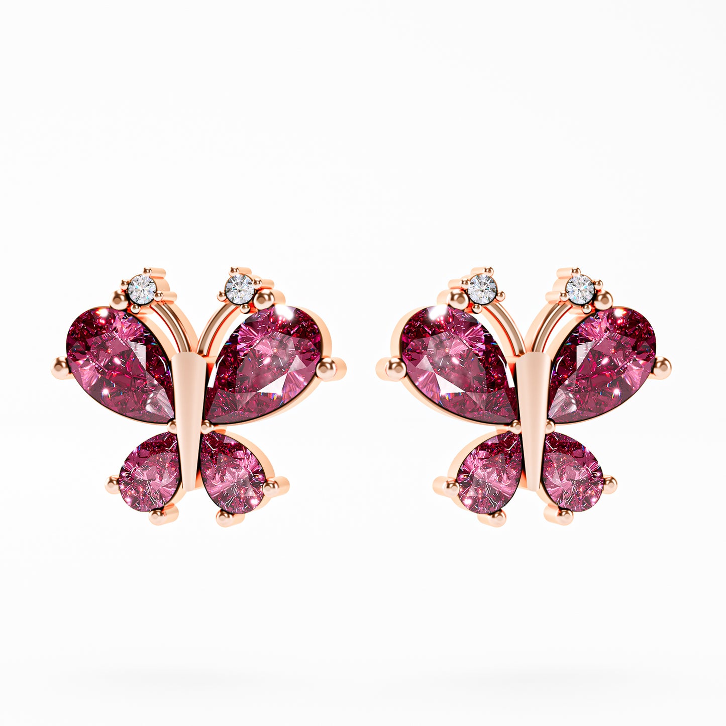 The Butterfly - Pink Gemstone & Diamond Stud Earrings by Gehnok