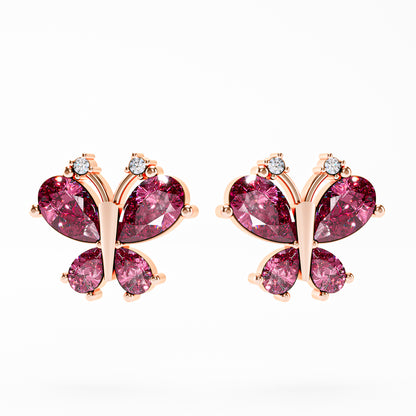 The Butterfly - Pink Gemstone & Diamond Stud Earrings by Gehnok
