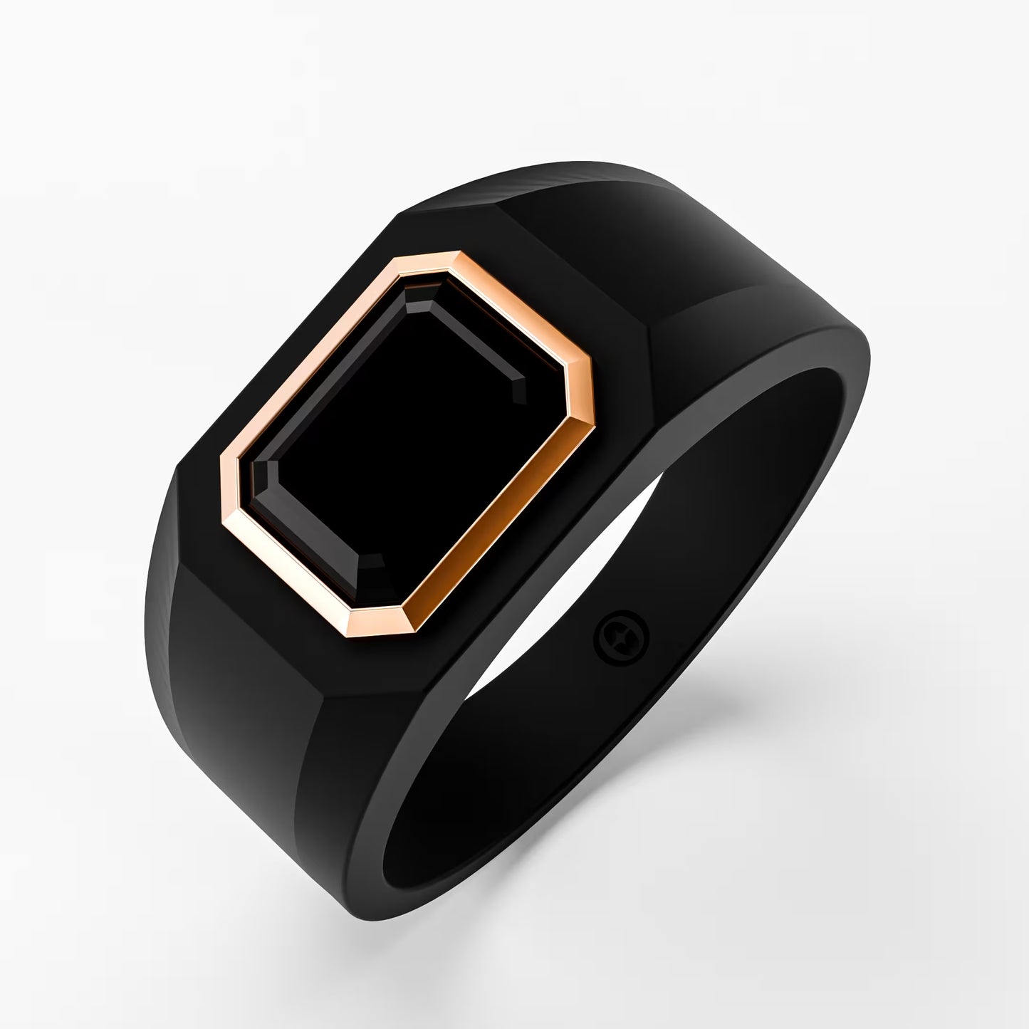 The Onyx Signet - Black Diamond Gold Bezel Ring
