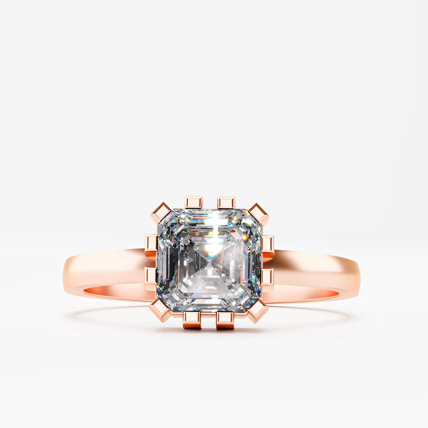 The Asscher -  Art Deco Geometric Cage Asscher Cut Diamond Ring