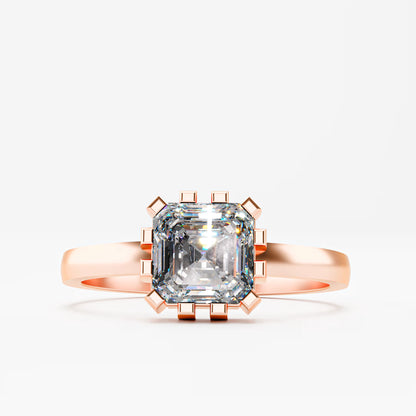 The Asscher -  Art Deco Geometric Cage Asscher Cut Diamond Ring