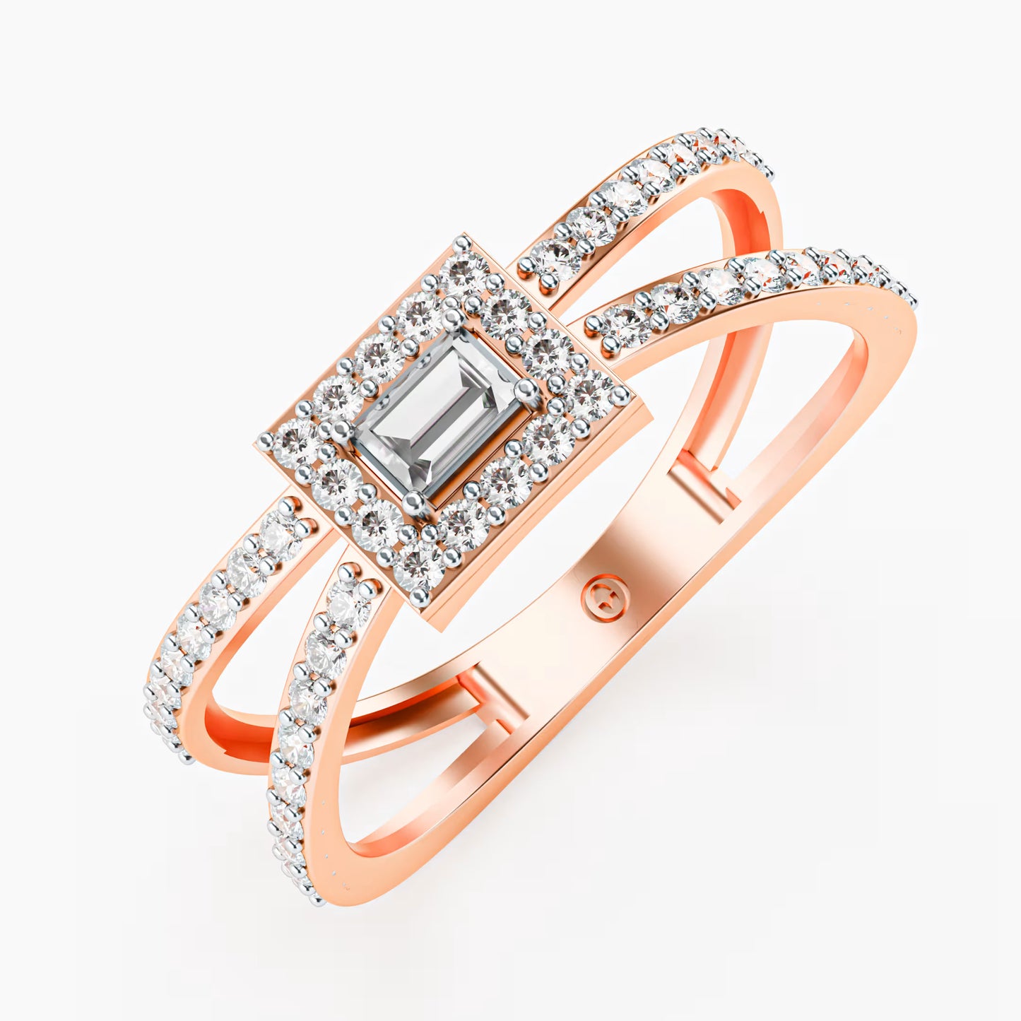 Emerald-Cut Halo Ring, Double Criss-Cross Pavé Band
