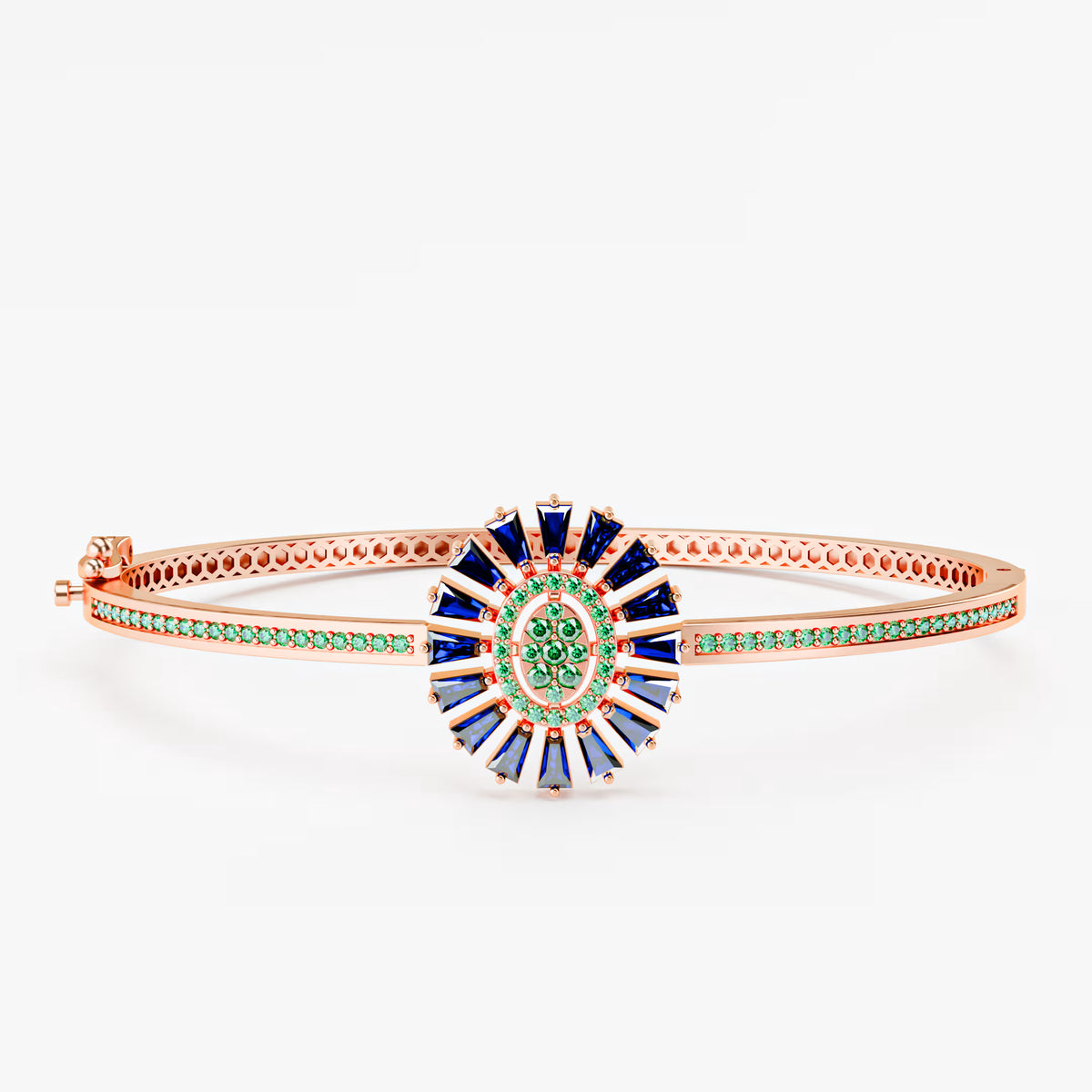 The Sunburst Bangle - Sapphire & Emerald Statement Bracelet by Gehnok