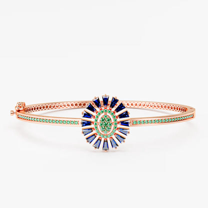 The Sunburst Bangle - Sapphire & Emerald Statement Bracelet by Gehnok