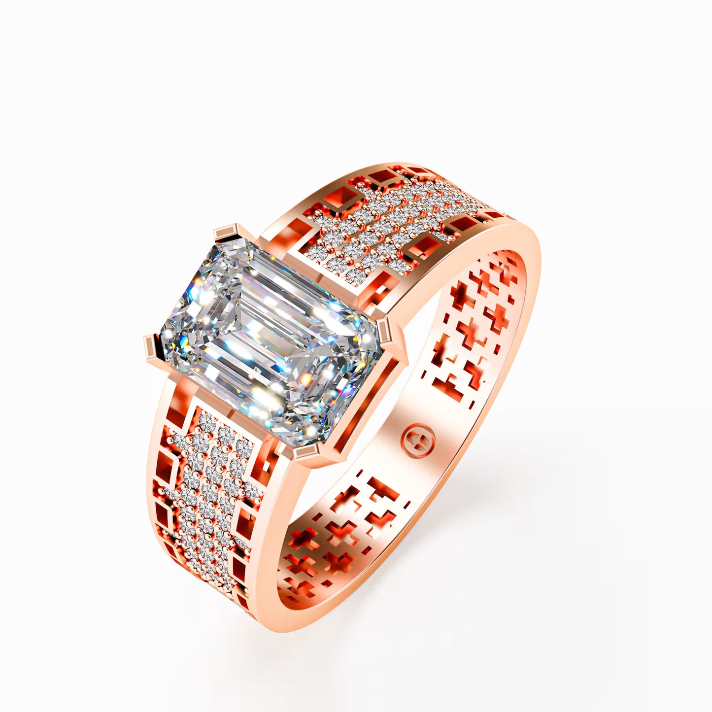 The Lattice - Men's Emerald Cut Diamond & Pavé Ring