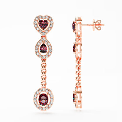 The Cascade - Garnet Diamond Halo Tiered Drop Earrings