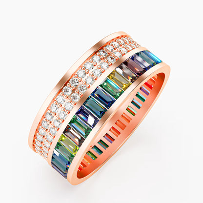 The Rainbow Eternity - Baguette Gemstone & Diamond Pave Ring