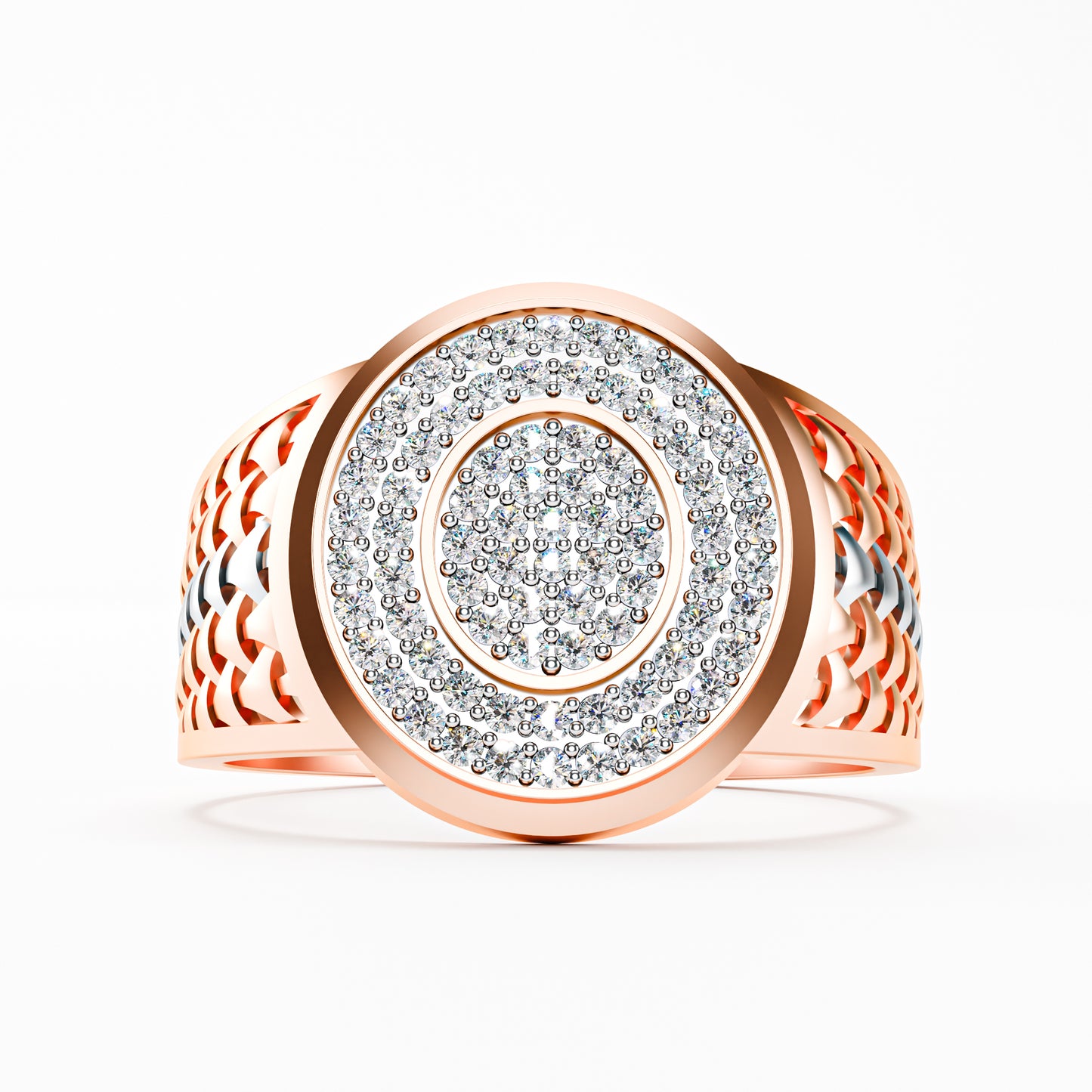 The Woven Dome - Tri-Color Gold Diamond Cluster Ring