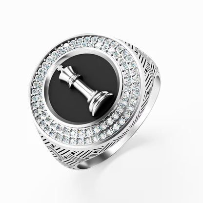 The King - Chess King Diamond Signet | onyx Ring by Gehnok