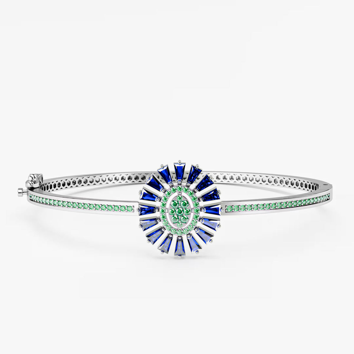The Sunburst Bangle - Sapphire & Emerald Statement Bracelet by Gehnok