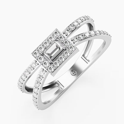 Emerald-Cut Halo Ring, Double Criss-Cross Pavé Band