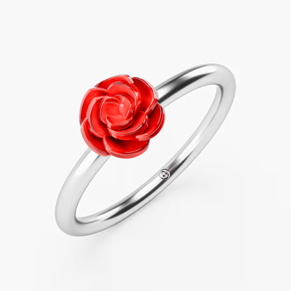 Red Enamel Rose Ring