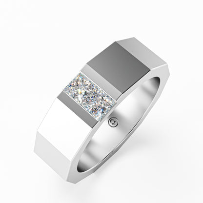 The Facet - Men's Faceted Princess Cut Diamond Duo Ring