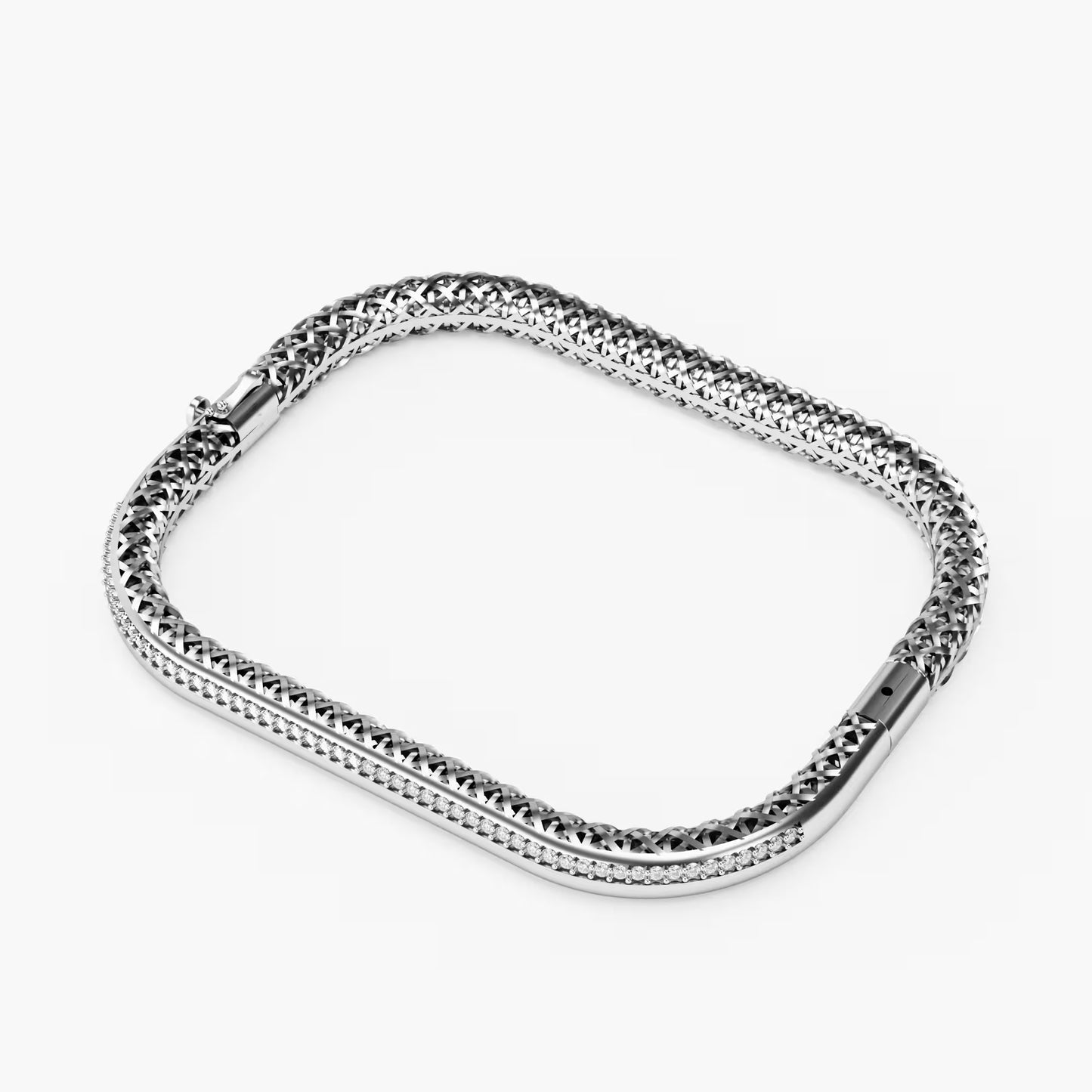 Rose Gold Woven Diamond Bracelet with Pavé Diamond Bar