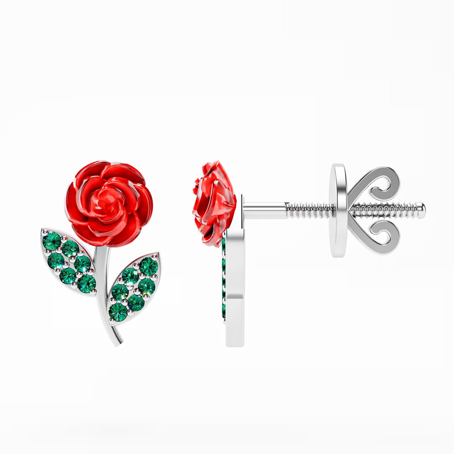 The Red Rose - Enamel Rose Stud Earrings