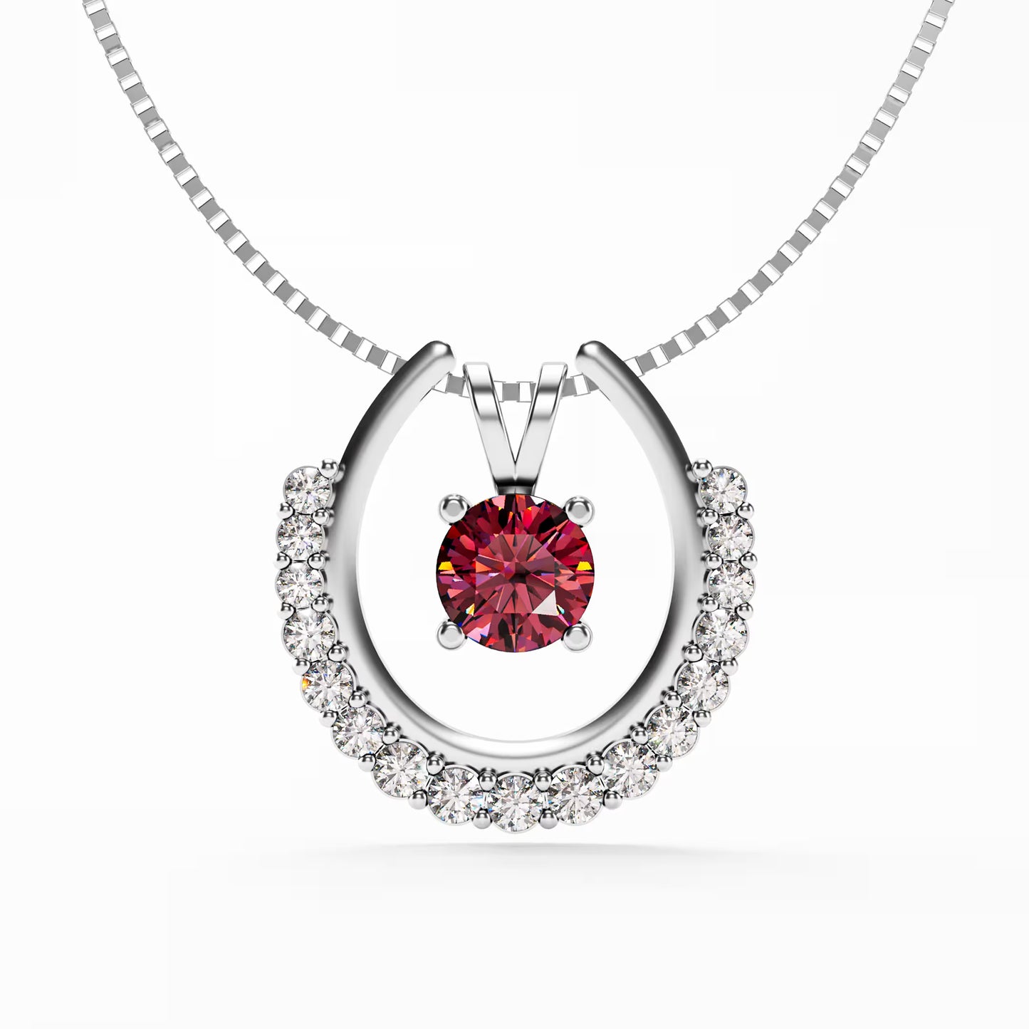 The Floating Ruby - Horseshoe Halo Pendant