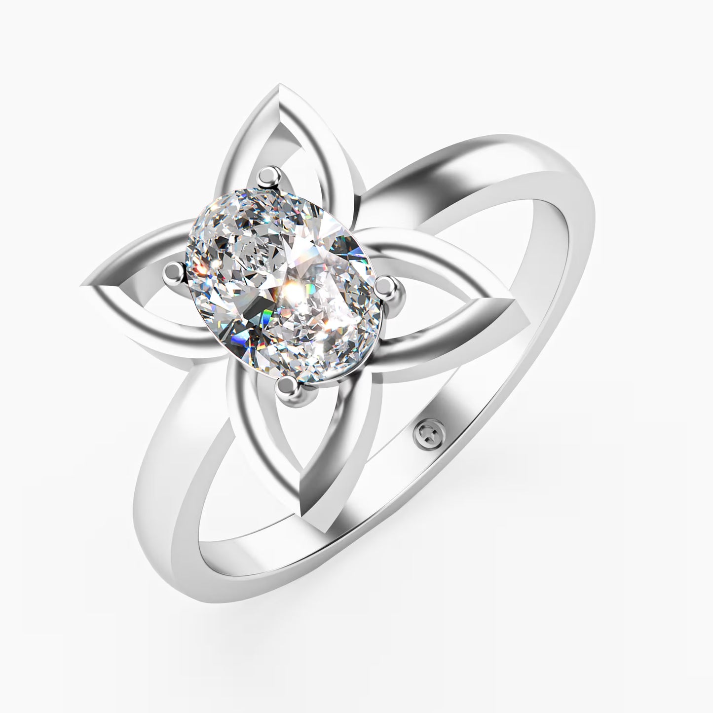 Lotus Four-Petal Solitaire Ring