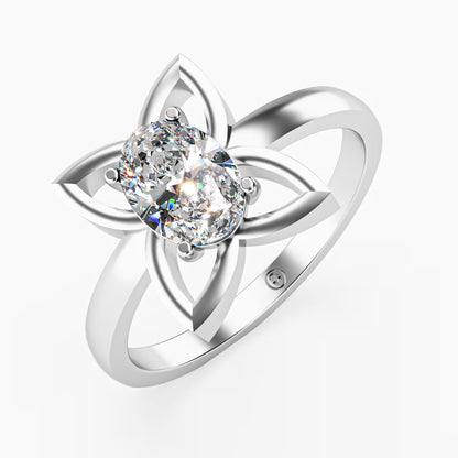 Lotus Four-Petal Solitaire Ring
